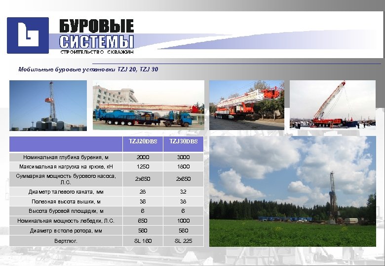  Мобильные буровые установки TZJ 20, TZJ 30 ТZJ 20 DBS ТZJ 30 DBS