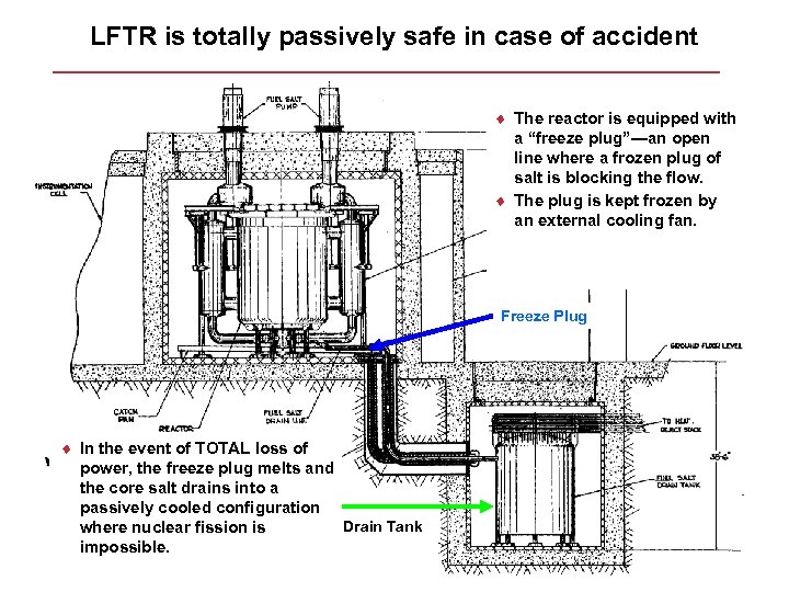 LFTR is totally passively safe in case of accident ¨ The reactor is equipped