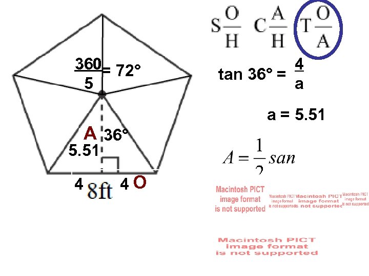 360= 72° 5 A 36° 5. 51 4 4 O 4 tan 36° =