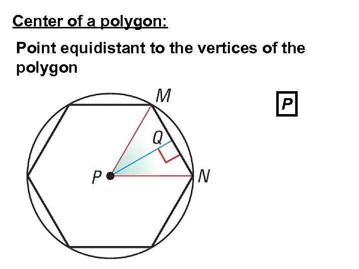Center of a polygon: Point equidistant to the vertices of the polygon P 
