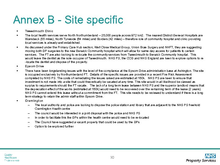 Annex B - Site specific • • • Tweedmouth Clinic The local health services