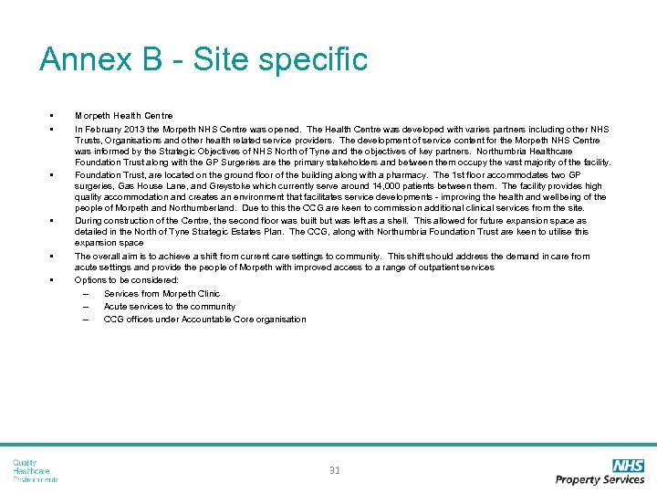 Annex B - Site specific • • • Morpeth Health Centre In February 2013