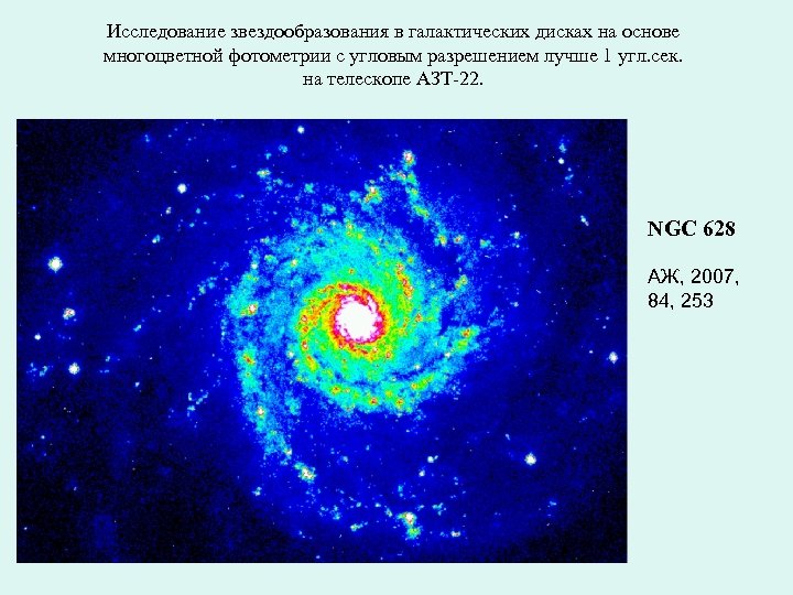 Исследование звездообразования в галактических дисках на основе многоцветной фотометрии с угловым разрешением лучше 1