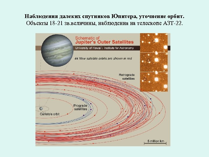 Наблюдения далеких спутников Юпитера, уточнение орбит. Объекты 18 -21 зв. величины, наблюдения на телескопе