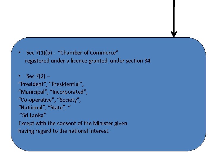 • Sec 7(1)(b) - “Chamber of Commerce” registered under a licence granted under