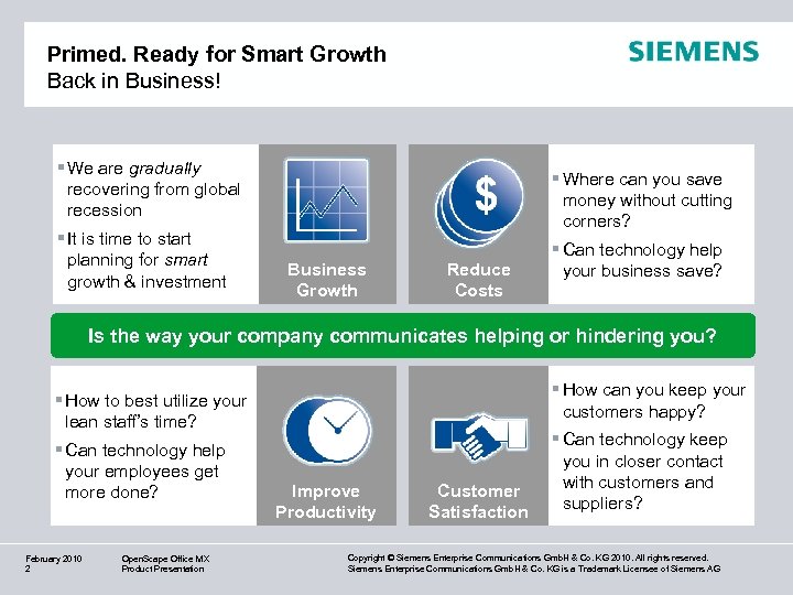 Primed. Ready for Smart Growth Back in Business! § We are gradually recovering from