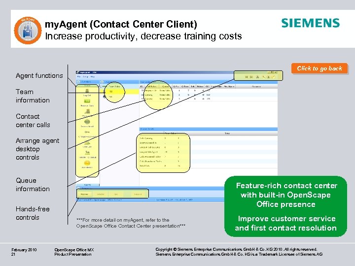 my. Agent (Contact Center Client) Increase productivity, decrease training costs Click to go back