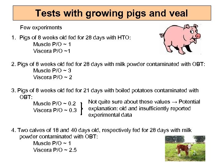 Tests with growing pigs and veal Few experiments 1. Pigs of 8 weeks old