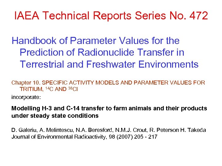 IAEA Technical Reports Series No. 472 Handbook of Parameter Values for the Prediction of