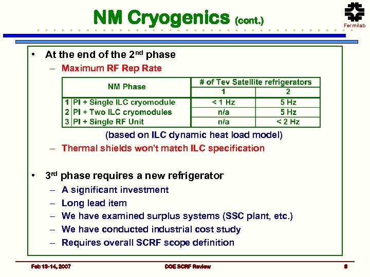 NM Cryogenics (cont. ) Fermilab • At the end of the 2 nd phase
