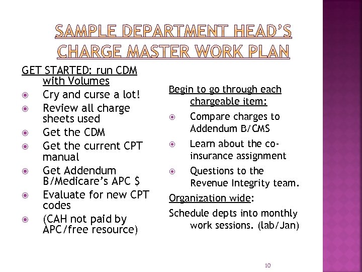 GET STARTED: run CDM with Volumes Cry and curse a lot! Review all charge