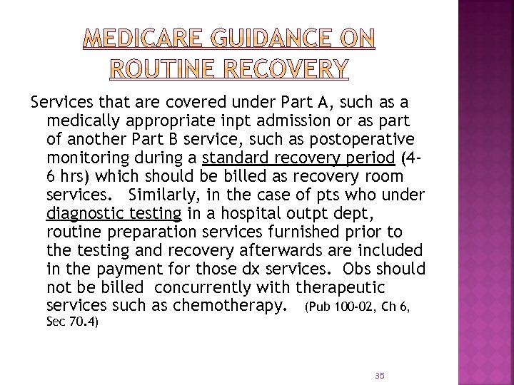 Services that are covered under Part A, such as a medically appropriate inpt admission