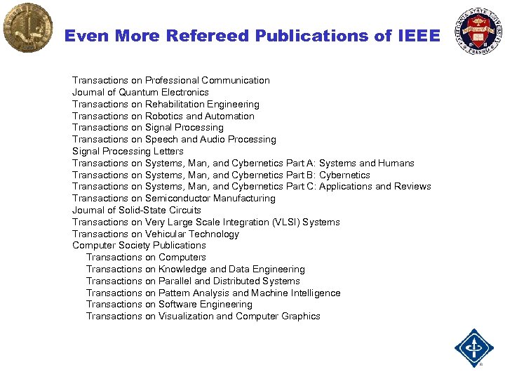 Even More Refereed Publications of IEEE Transactions on Professional Communication Journal of Quantum Electronics