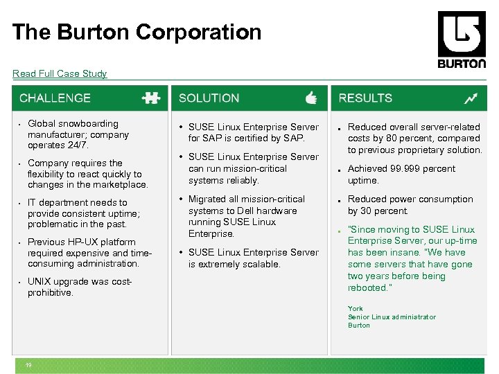 The Burton Corporation Read Full Case Study • Global snowboarding manufacturer; company operates 24/7.