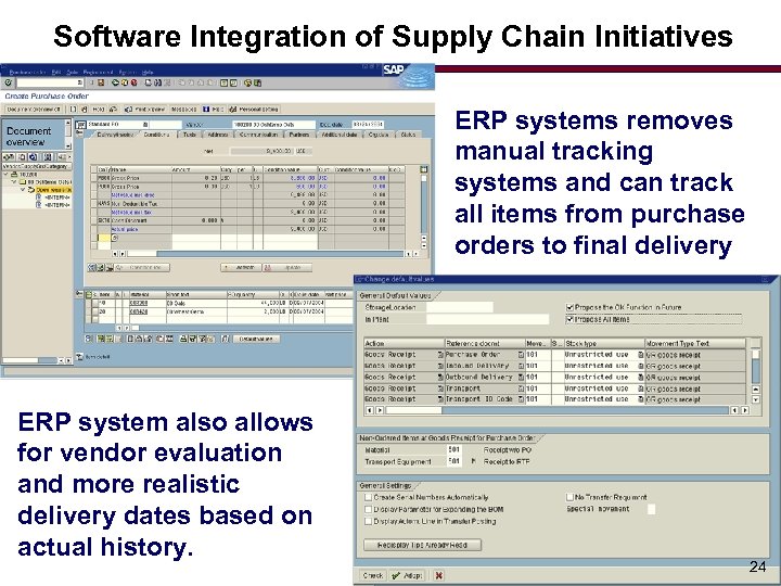 Software Integration of Supply Chain Initiatives ERP systems removes manual tracking systems and can
