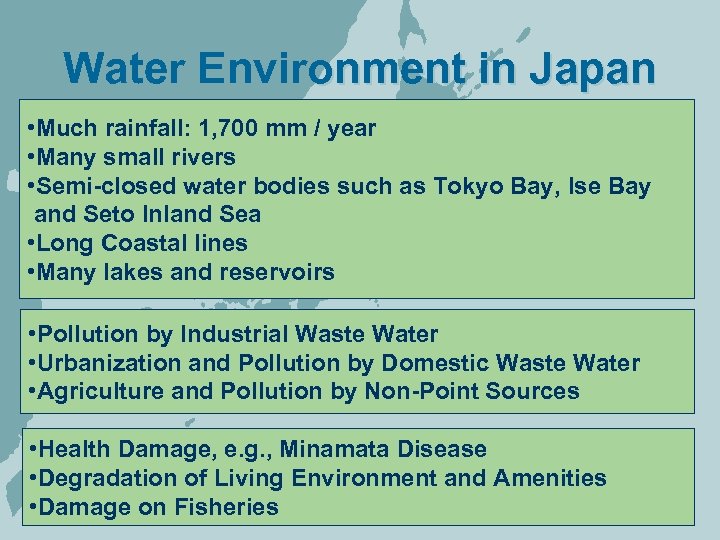Water Environment in Japan • Much rainfall: 1, 700 mm / year • Many