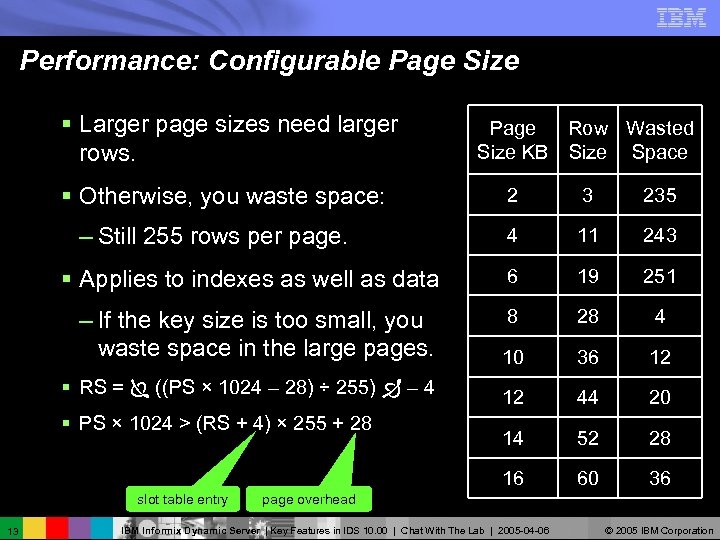 Performance: Configurable Page Size § Larger page sizes need larger rows. § Otherwise, you