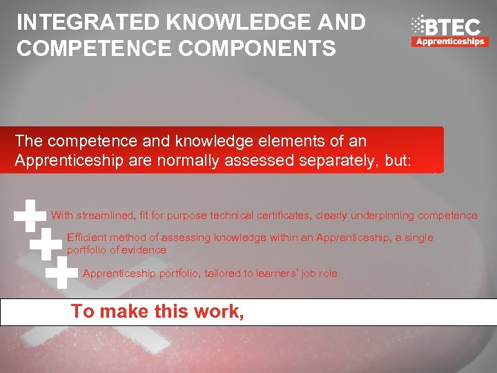 INTEGRATED KNOWLEDGE AND COMPETENCE COMPONENTS The competence and knowledge elements of an Apprenticeship are