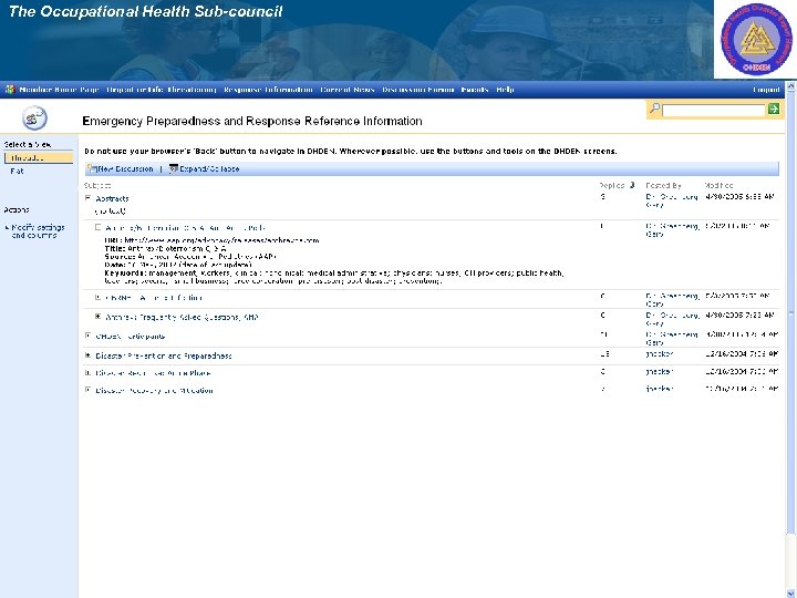 The Occupational Health Sub-council 