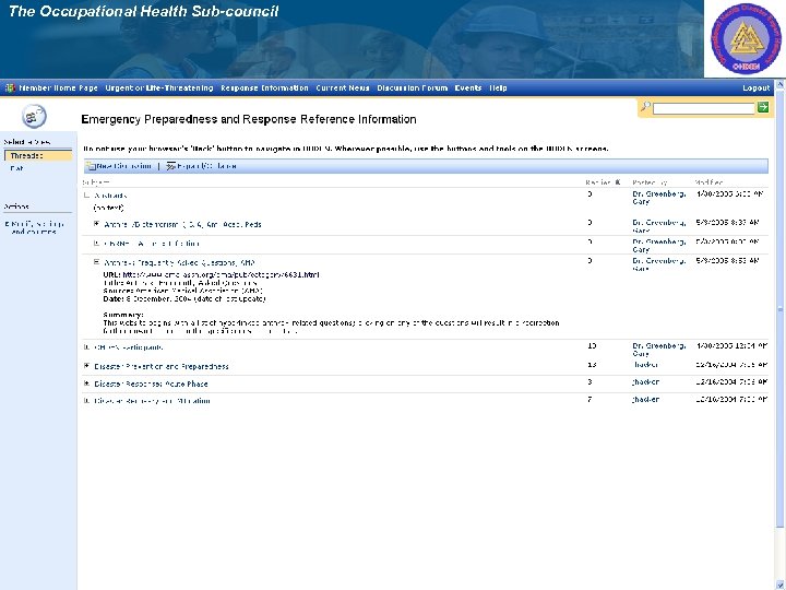 The Occupational Health Sub-council 