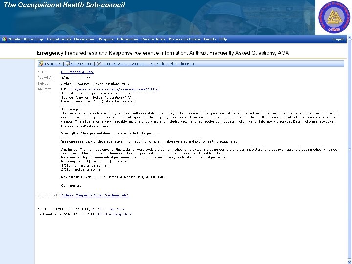 The Occupational Health Sub-council 