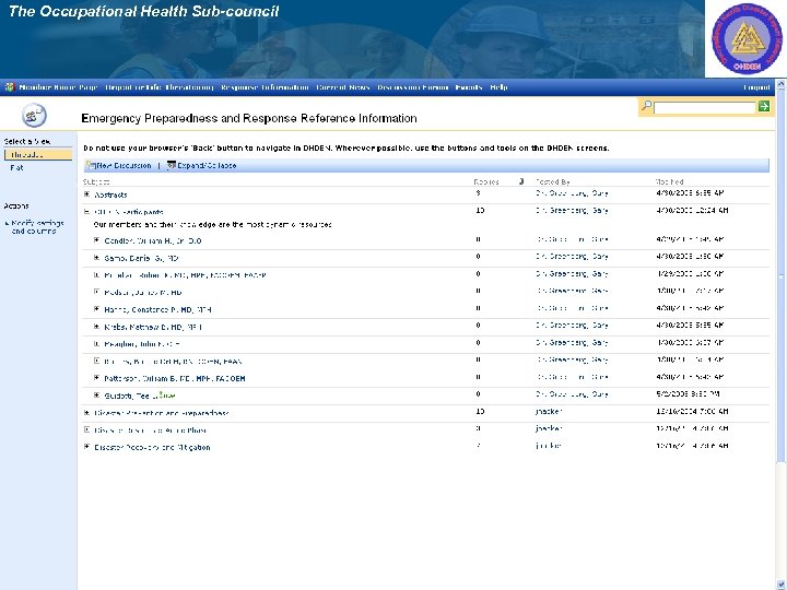 The Occupational Health Sub-council 