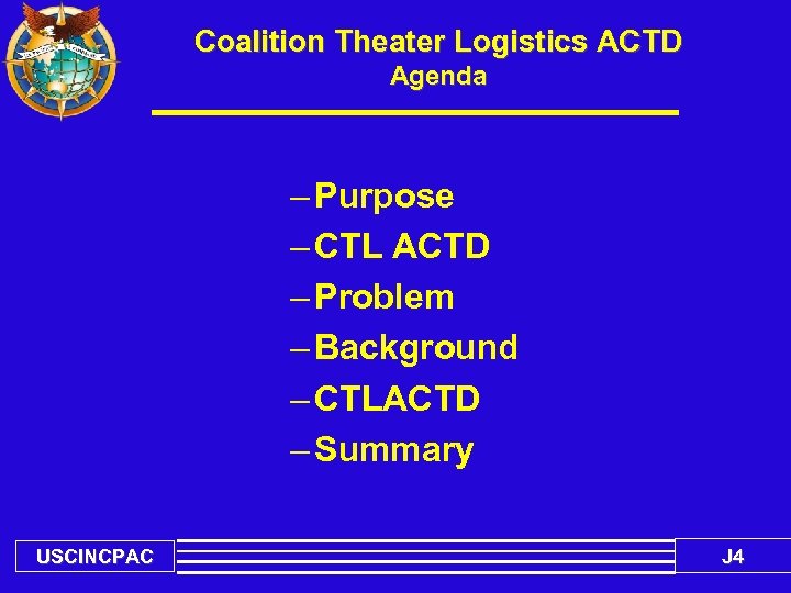 Coalition Theater Logistics ACTD Agenda – Purpose – CTL ACTD – Problem – Background