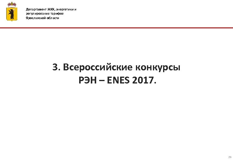 Департамент ЖКХ, энергетики и регулирования тарифов Ярославской области 3. Всероссийские конкурсы РЭН – ENES