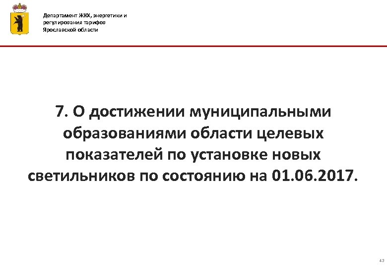 Департамент ЖКХ, энергетики и регулирования тарифов Ярославской области 7. О достижении муниципальными образованиями области