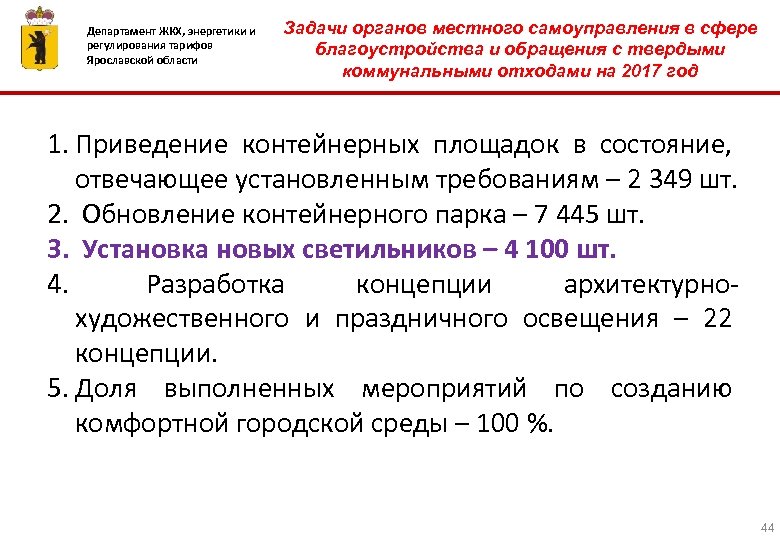 Департамент ЖКХ, энергетики и регулирования тарифов Ярославской области Задачи органов местного самоуправления в сфере