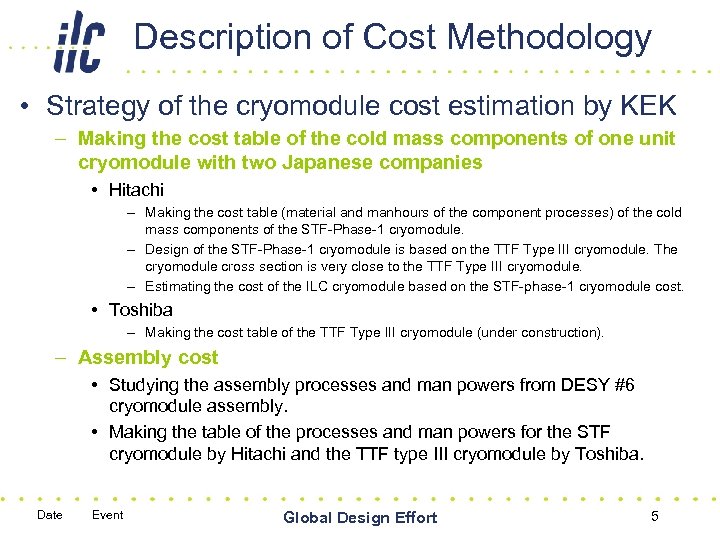 Description of Cost Methodology • Strategy of the cryomodule cost estimation by KEK –