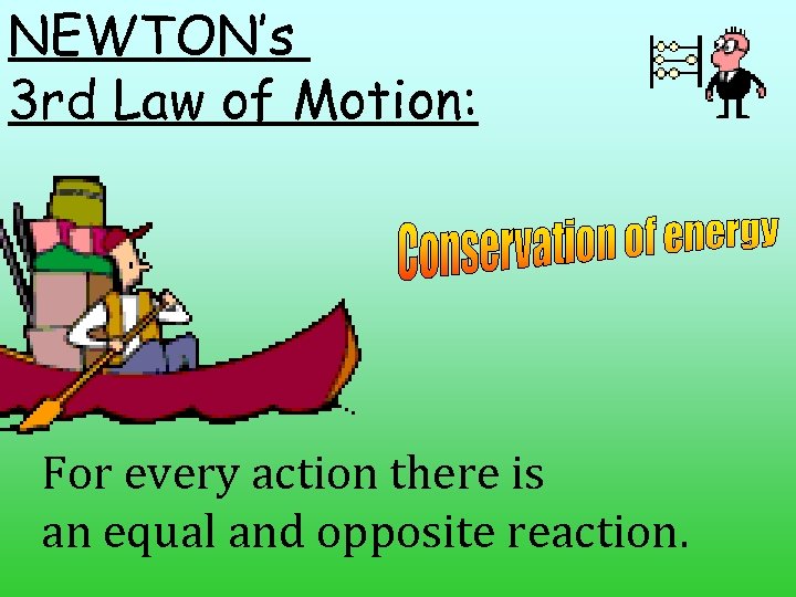 NEWTON’s 3 rd Law of Motion: For every action there is an equal and