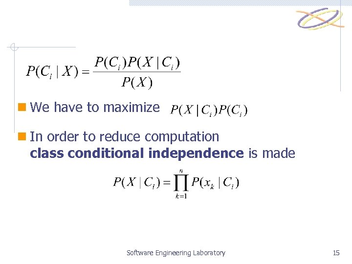 n We have to maximize n In order to reduce computation class conditional independence