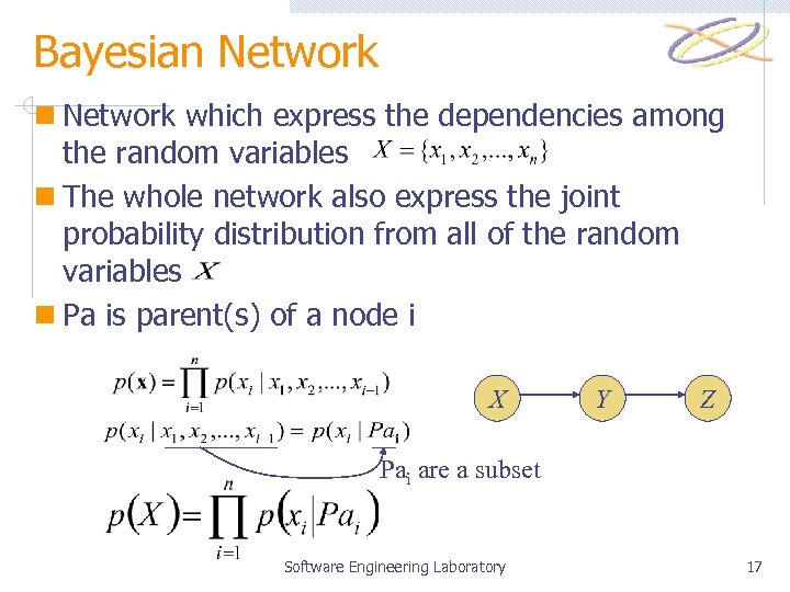 Bayesian Network which express the dependencies among the random variables n The whole network