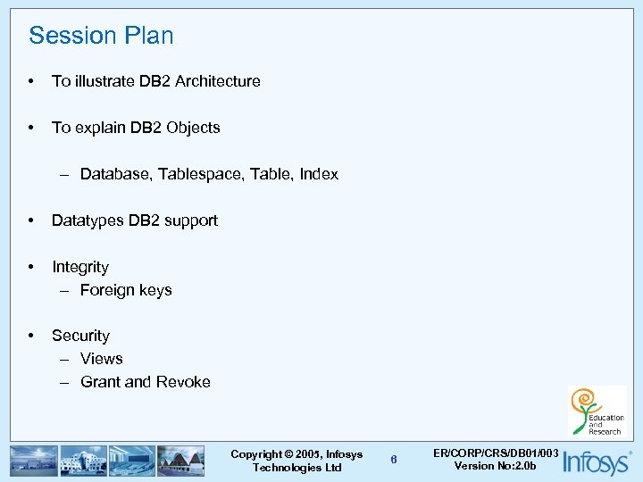 Session Plan • To illustrate DB 2 Architecture • To explain DB 2 Objects