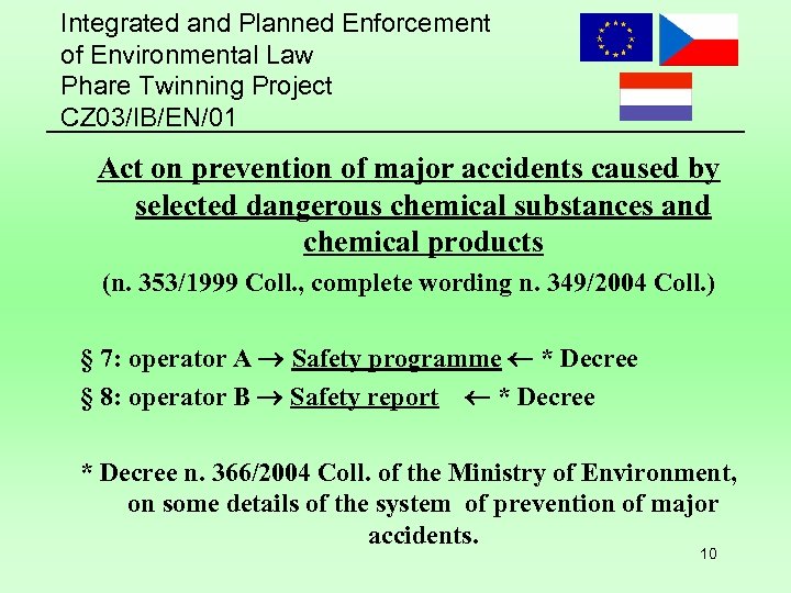 Integrated and Planned Enforcement of Environmental Law Phare Twinning Project CZ 03/IB/EN/01 Act on