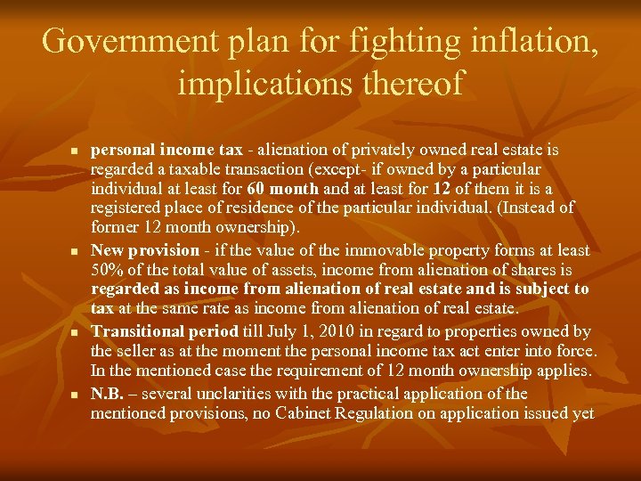 Government plan for fighting inflation, implications thereof n n personal income tax - alienation