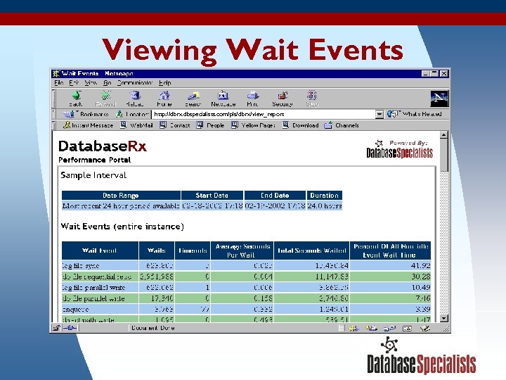 Viewing Wait Events http: //dbrx. dbspecialists. com/pls/dbrx/view_report 3/17/2018 6 