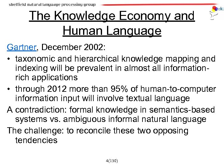 The Knowledge Economy and Human Language Gartner, December 2002: • taxonomic and hierarchical knowledge