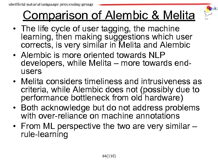 Comparison of Alembic & Melita • The life cycle of user tagging, the machine