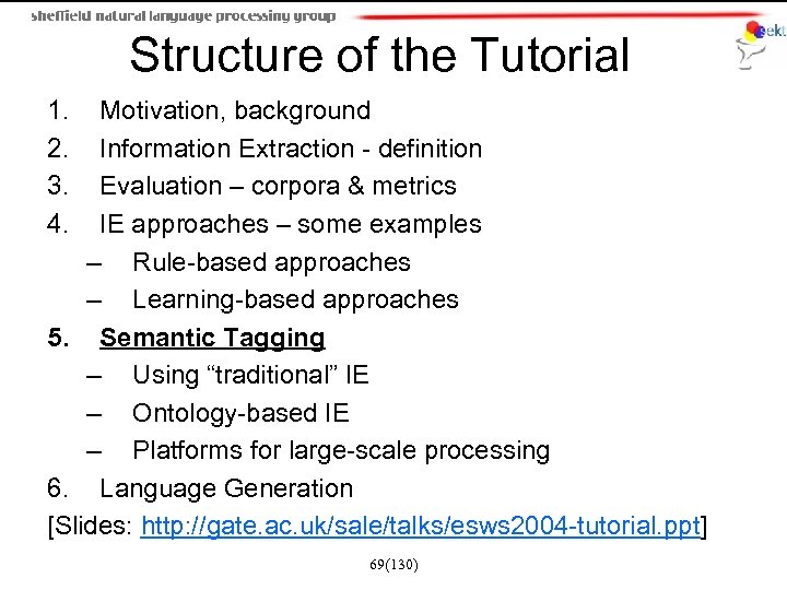 Structure of the Tutorial 1. 2. 3. 4. Motivation, background Information Extraction - definition