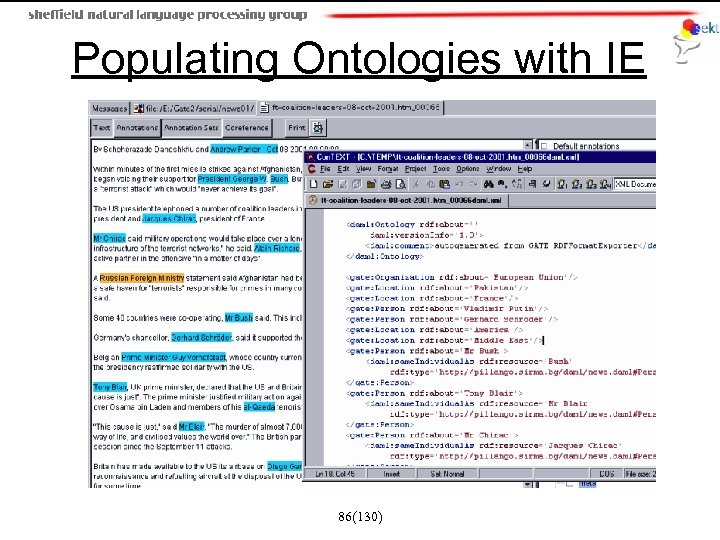 Populating Ontologies with IE 86(130) 