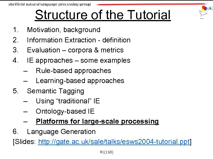 Structure of the Tutorial 1. 2. 3. 4. Motivation, background Information Extraction - definition