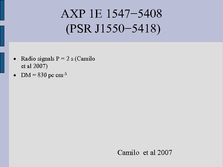 AXP 1 E 1547− 5408 (PSR J 1550− 5418) Radio signals P = 2