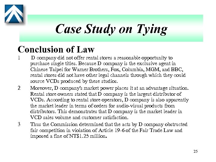 Case Study on Tying Conclusion of Law 1 2 3 D company did not