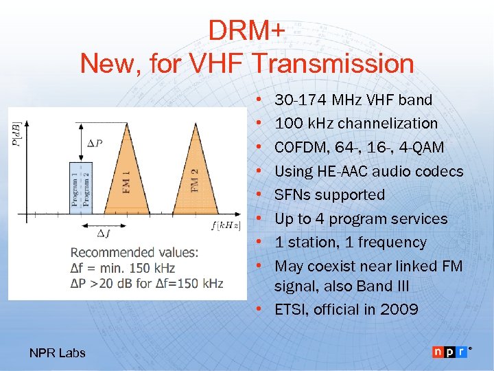 DRM+ New, for VHF Transmission • • 30 -174 MHz VHF band 100 k.