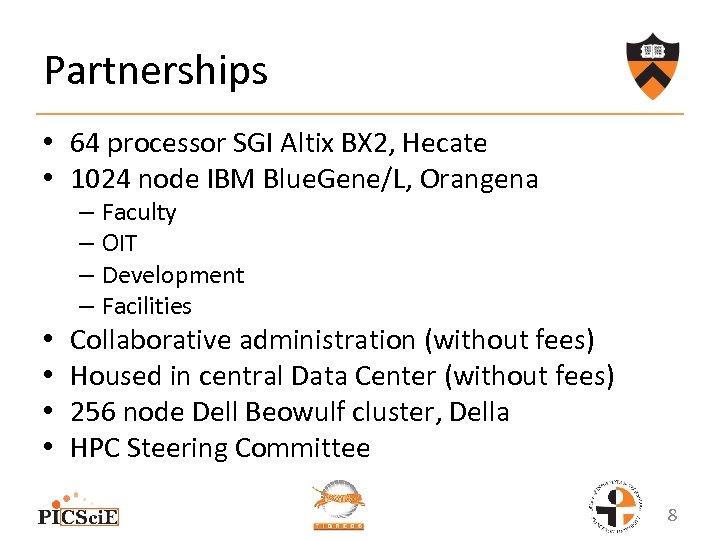 Partnerships • 64 processor SGI Altix BX 2, Hecate • 1024 node IBM Blue.
