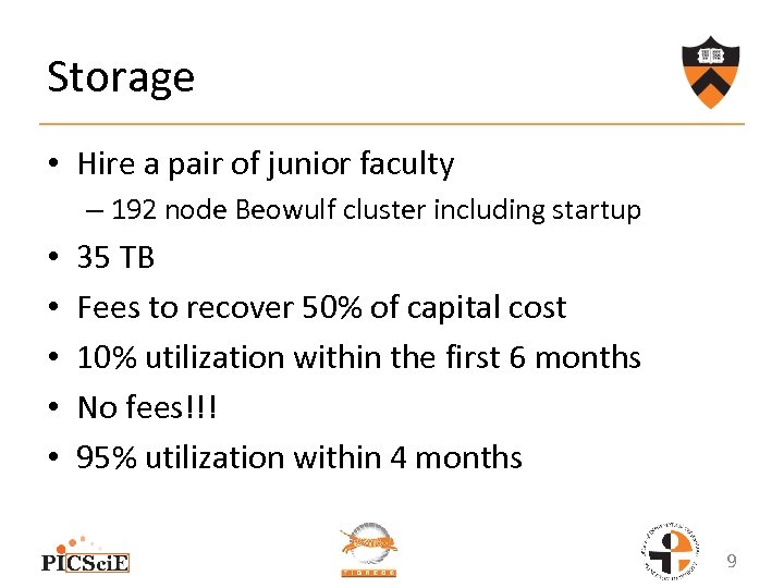 Storage • Hire a pair of junior faculty – 192 node Beowulf cluster including