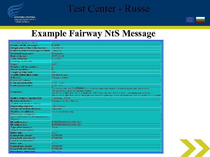 Test Center - Russe Example Fairway Nt. S Message 