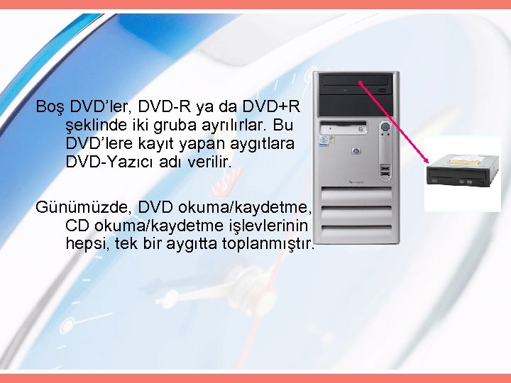 Boş DVD’ler, DVD-R ya da DVD+R şeklinde iki gruba ayrılırlar. Bu DVD’lere kayıt yapan